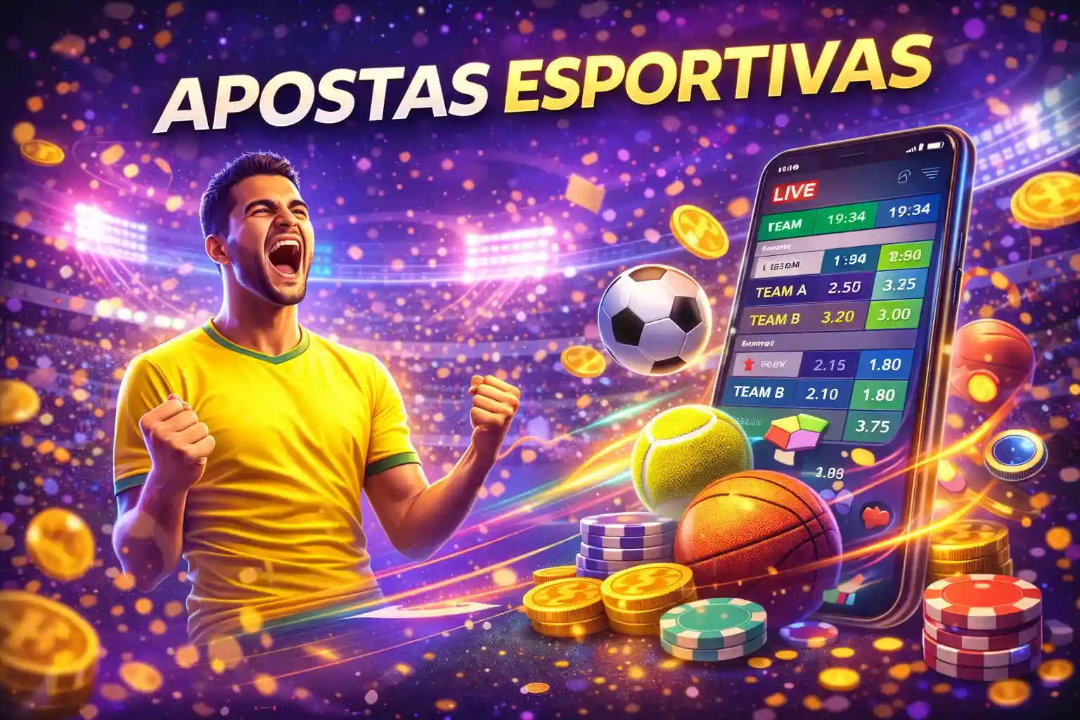 Banner apostas esportivas online no Brasil com futebol e aplicativo