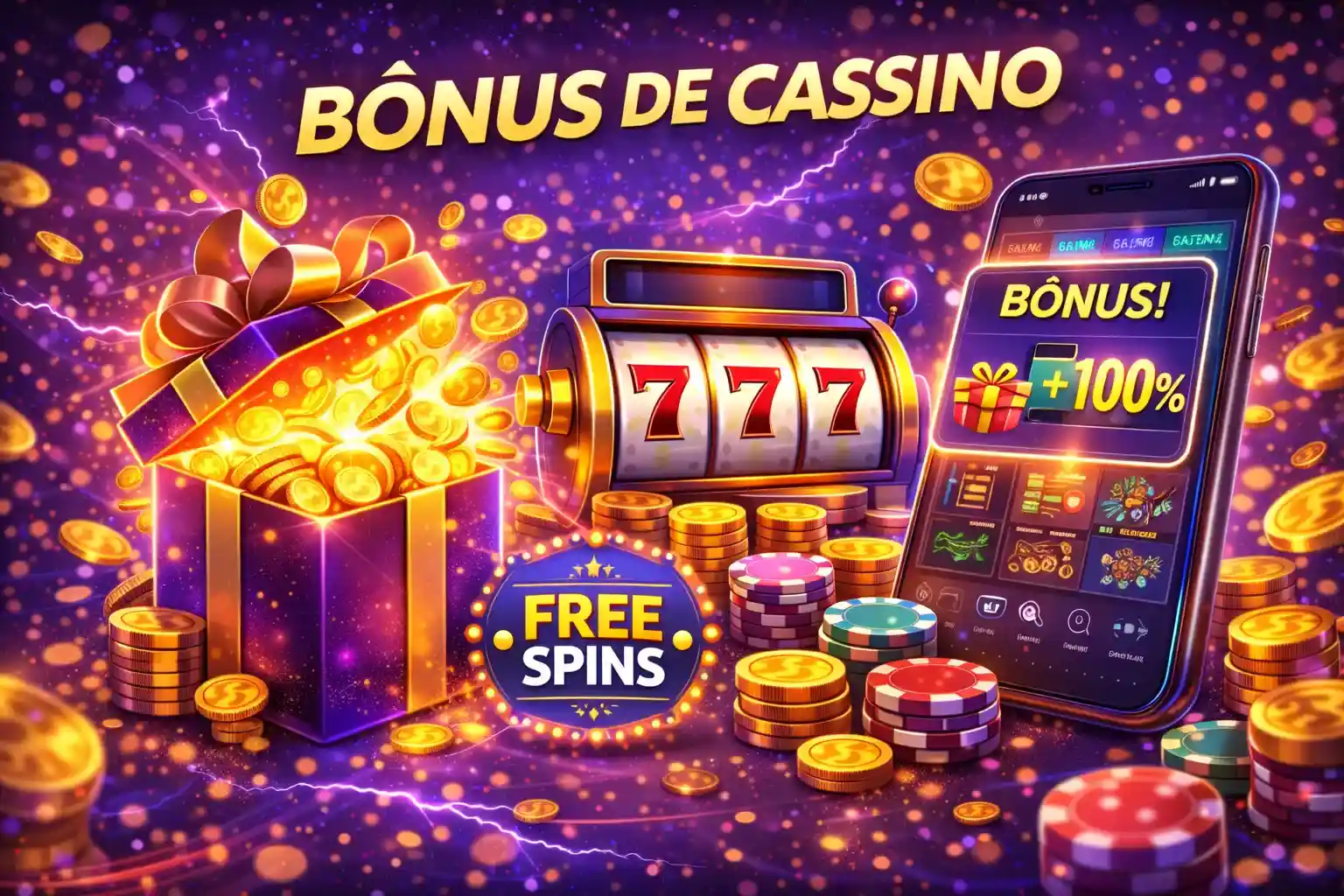 Banner bônus de cassino online com rodadas grátis e moedas