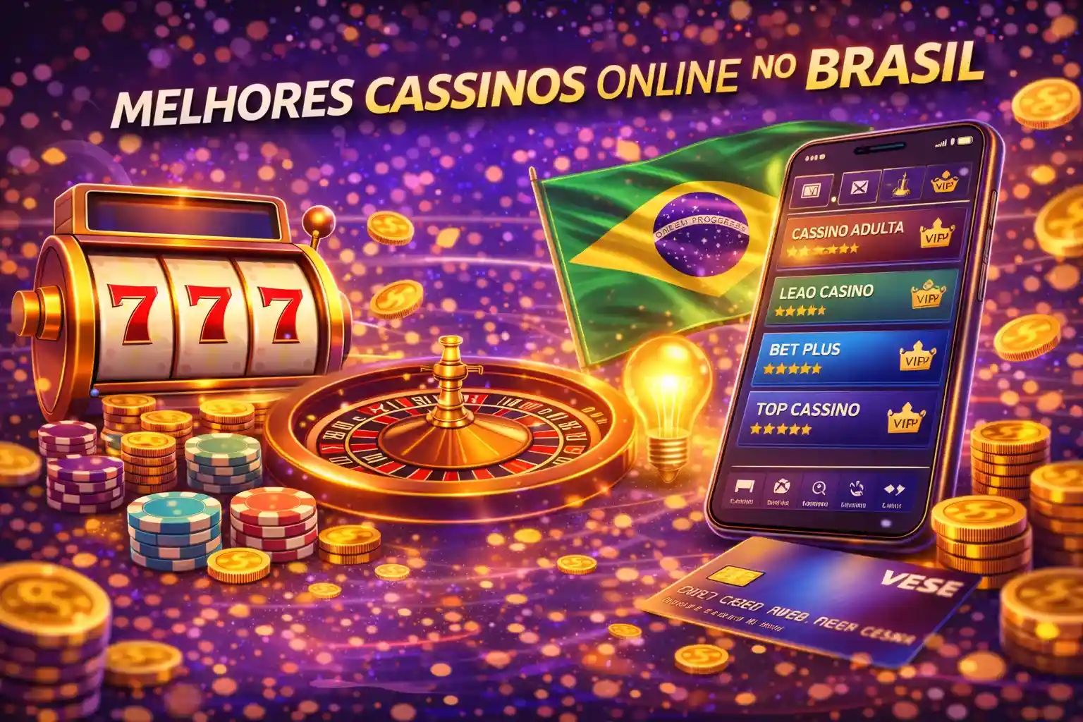 Banner sobre melhores cassinos online no Brasil com roleta e cartas